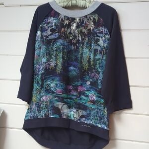 Marc Cain Artistic Blue and Gray Long Sleeve Top